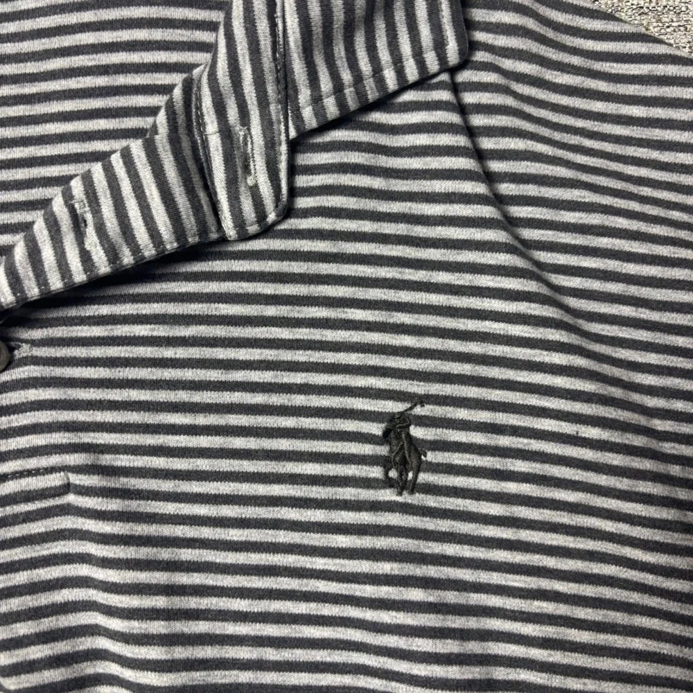 Polo Ralph Lauren Polo Shirt Mens Large Classic Fit Grey Striped Short Sleeve